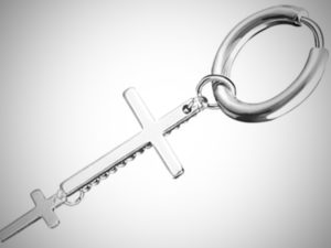 Серьга из стали с подвесом Два Креста