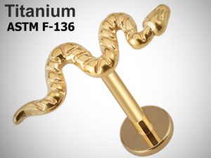 Лабрет 1.2мм Змея Gold из титана ASTM F-136